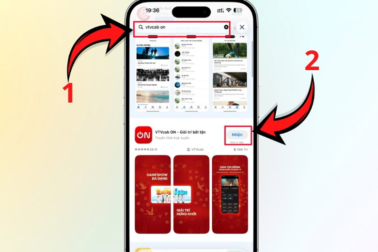 nhập vào thanh tìm kiếm từ khóa “VTVcab ON” 