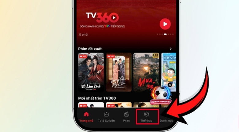 nhấn vào tab “Thể thao” 