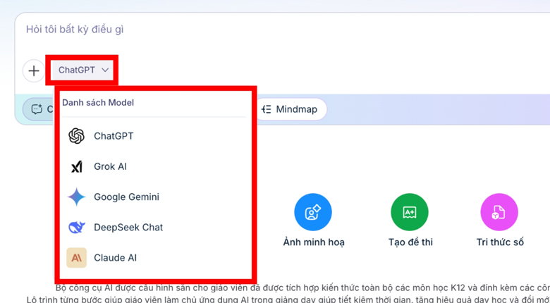 Chọn công cụ AI bạn muốn sử dụng