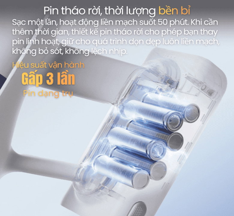 Pin dung lượng cao và khả năng tháo rời tiện lợi