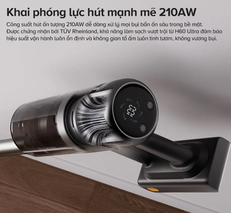 Hiệu suất làm sạch vượt trội nhờ công suất hút tối đa 210AW