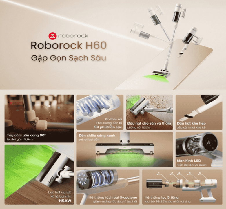 Máy hút bụi lau nhà cầm tay Roborock H60