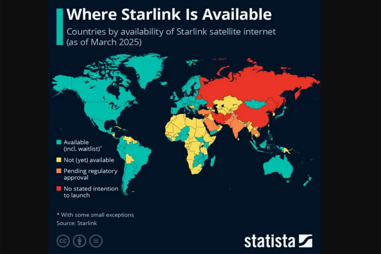 Bản đồ phủ sóng Starlink 2025