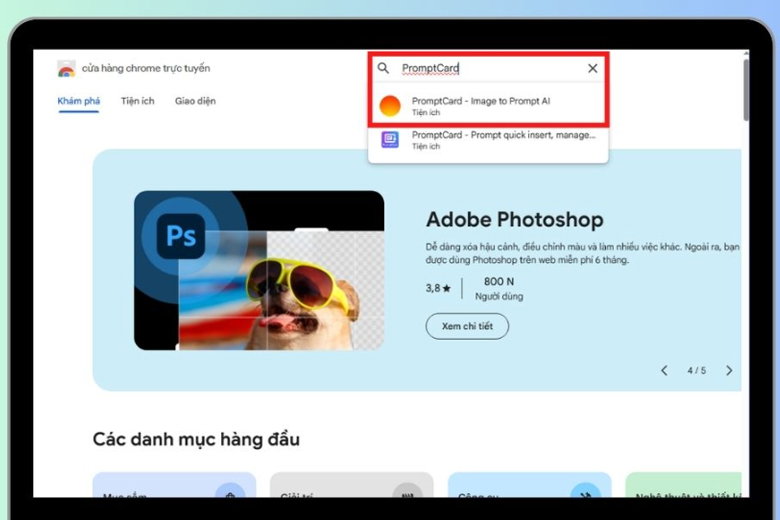 Truy cập Chrome Web Store và tìm kiếm PromptCard