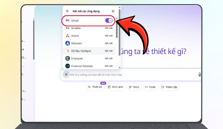 Gmail sẽ được liên kết với Canva