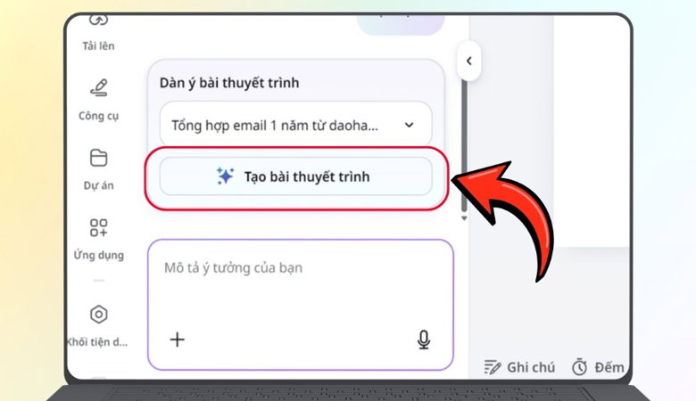 Bấm vào Tạo bài thuyết