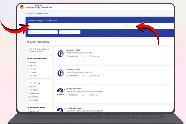 Nhập thông tin công việc cần tìm