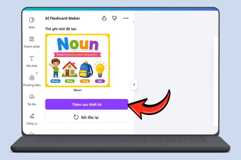 Thêm flashcard vào thiết kế