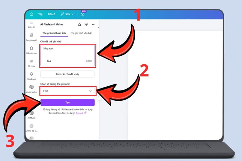 nhấn “Tạo” để Canva AI bắt đầu xử lý dữ liệu