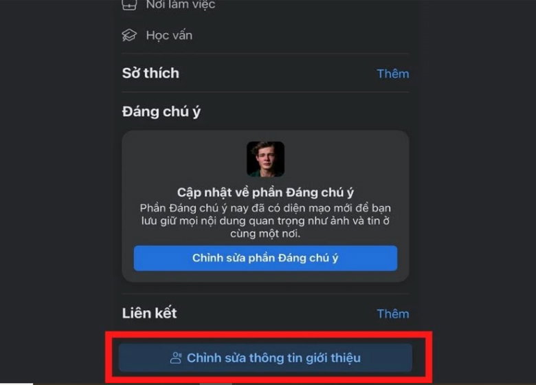 chọn phần Chỉnh sửa thông tin giới thiệu