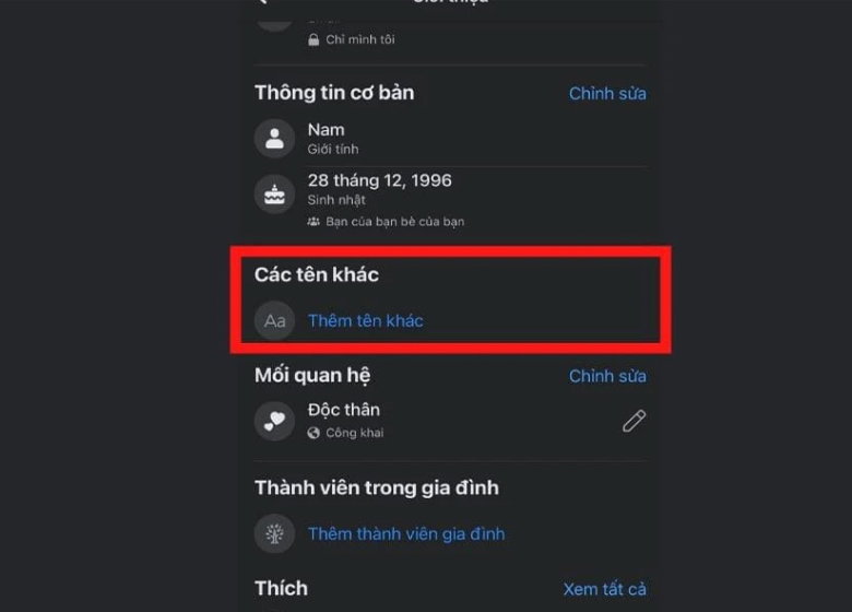 Nhấn chọn vào Thêm các tên khác