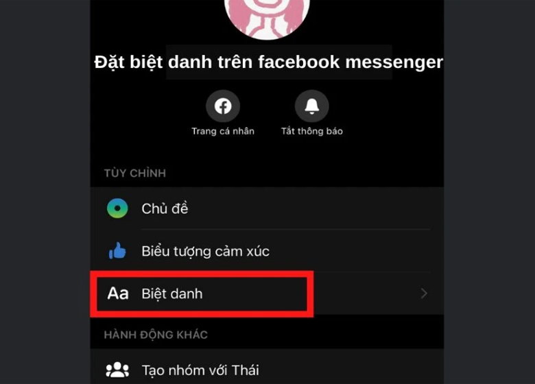 Chọn mục Biệt danh