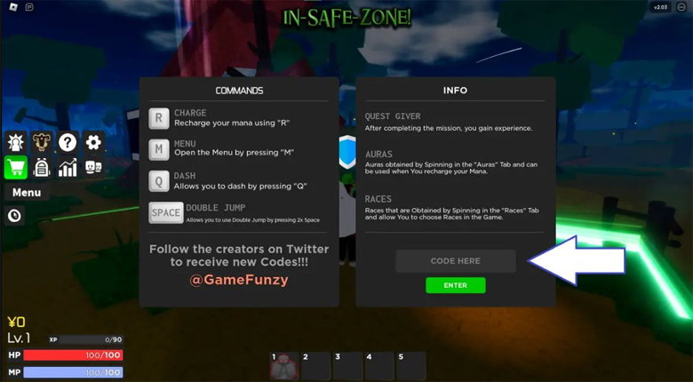nhập mã code game từ danh sách trên vào ô Code