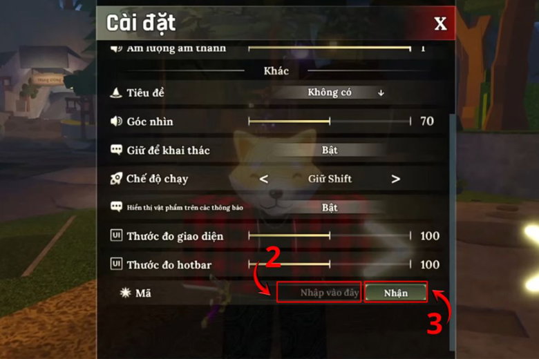 nhập code của game được cập nhật vào ô