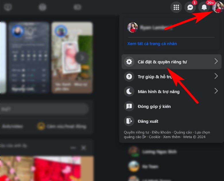click vào biểu tượng avatar cá nhân ở góc trên cùng bên phải