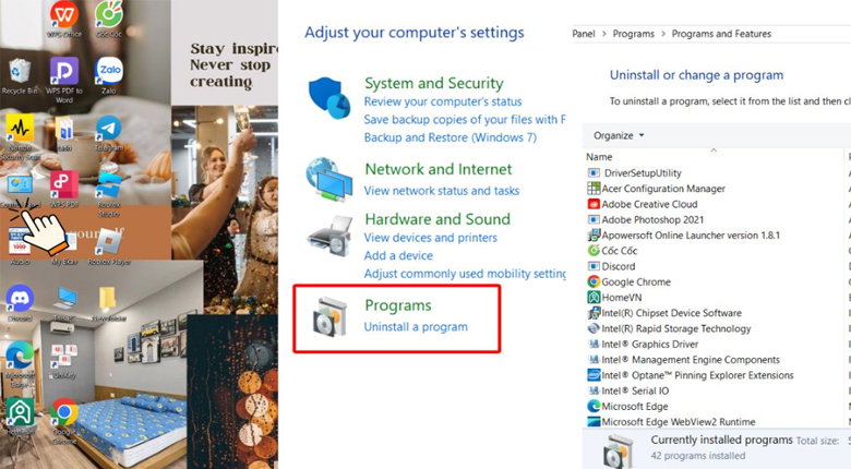 Gỡ cài đặt một số phần mềm