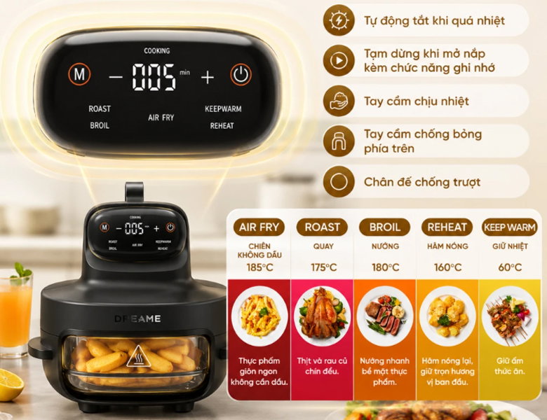 Hỗ trợ 5 chế độ nấu tiện lợi