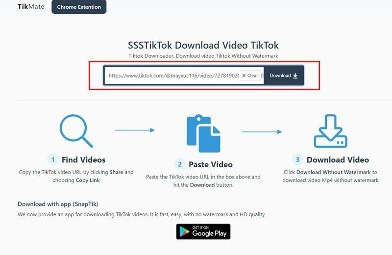 TikMate - Công cụ tuyệt vời để tải video TikTok không logo