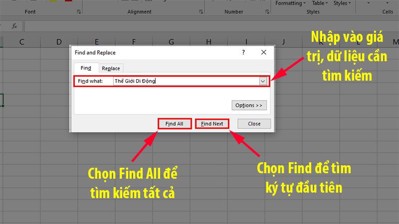  Tìm kiếm bằng công cụ Find (Ctrl + F) trong Excel 