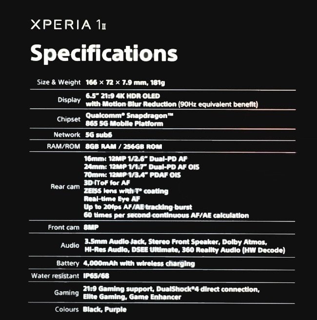cấu hình Sony Xperia 1 II