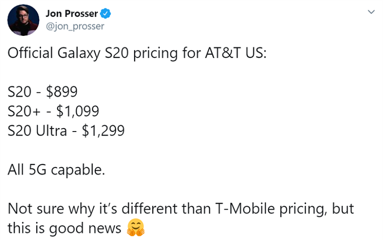giá Galaxy S20 Series tại AT&T