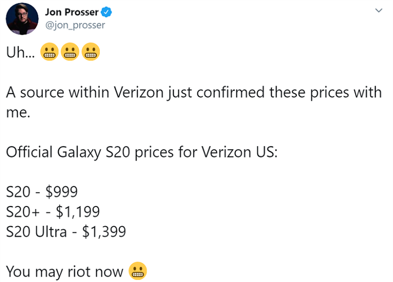 giá Galaxy S20 Series tại Verizon 