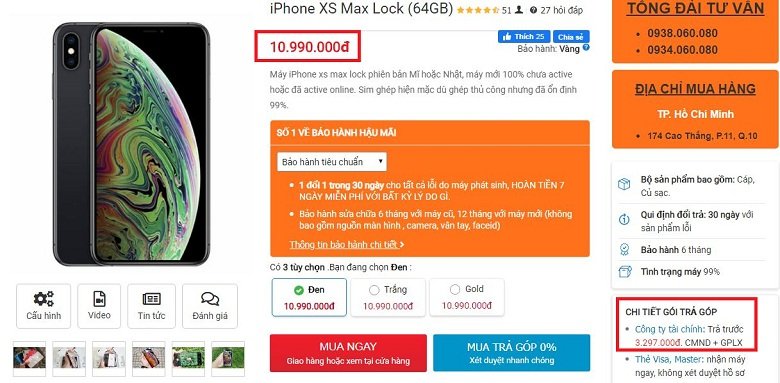 giá iPhone Xs Max Lock