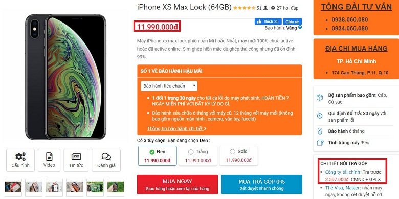 Đặt mua iPhone Xs Max Lock