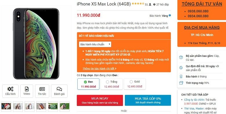 giá iphone xs max lock