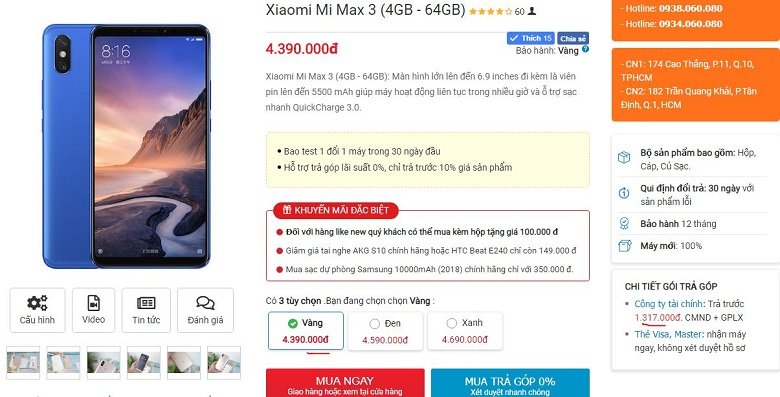 Đặt mua Xiaomi Mi Max 3