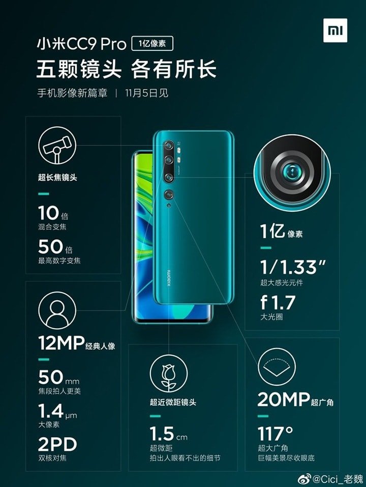 camera của Xiaomi Mi CC9 Pro