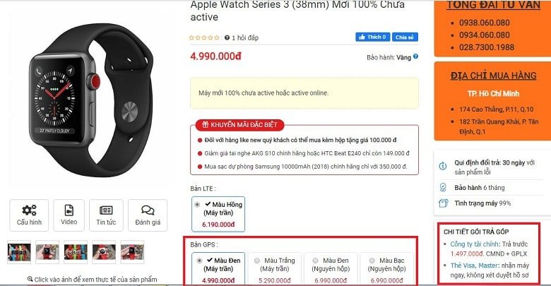 Đặt mua Apple Watch S3 LTE