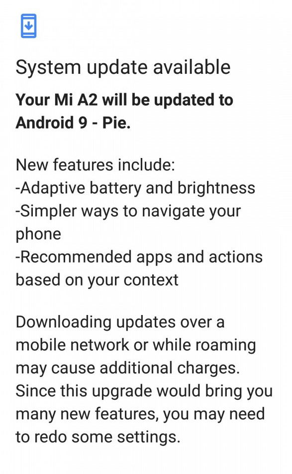 android 9.0 pie cập nhật xiaomi mi a2