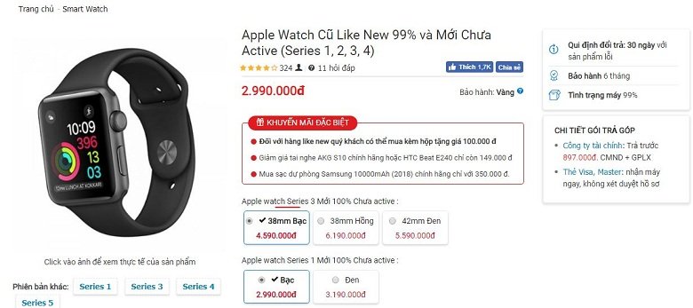 Apple Watch S3 đang có giá cực kỳ tốt chỉ từ 4,59 triệu tại Viettablet