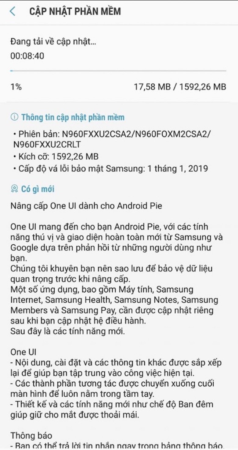 note 9 cập nhật android 9 pie
