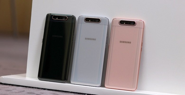 Hình ảnh thiết kế Samsung Galaxy A80 với 3 màu bắt mắt