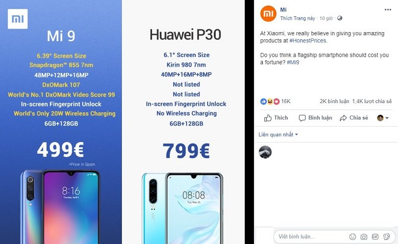 So sánh Xiaomi Mi 9 với Huawei P30