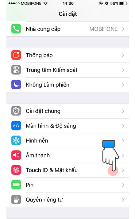 Bước 1 thiết lập Touch ID trên iPhone