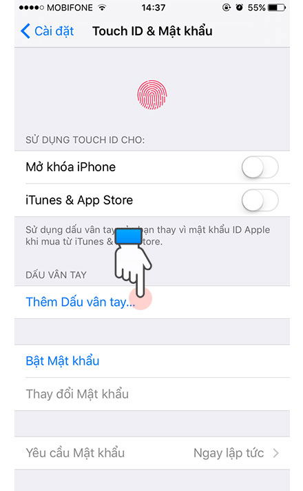 Bước 2 thiết lập Touch ID trên iPhone