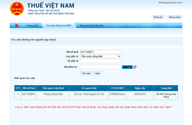 Tra cứu MST cá nhân qua Cổng thông tin Thuế điện tử