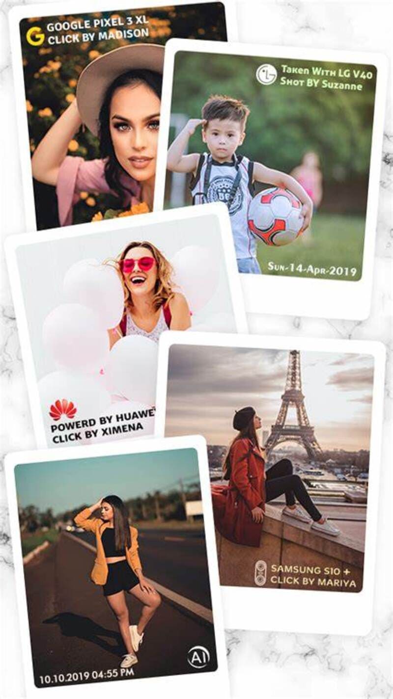 Ứng dụng Shot On Stamp hiển thị logo thiết bị và vị trí chụp ngay trên ảnh iPhone