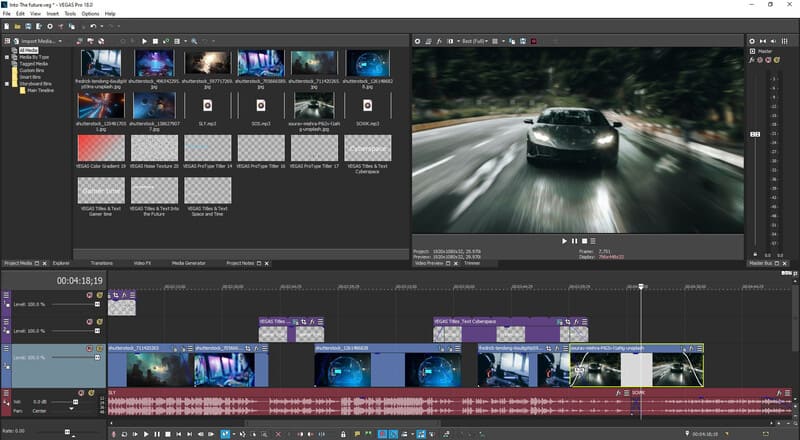 Dòng timeline chỉnh sửa nhiều lớp trong Vegas Pro