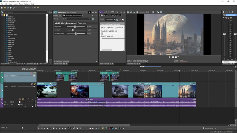 Bảng điều chỉnh âm thanh đa track trong Vegas Pro