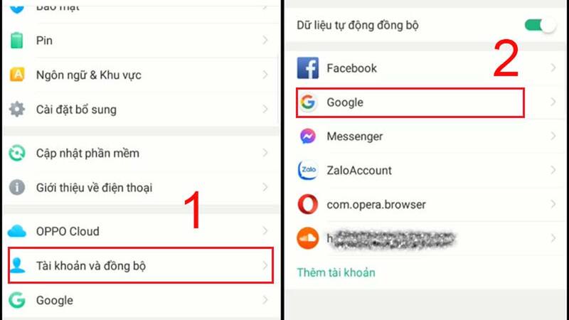 Chọn mục “ Tài khoản và đồng bộ” và chọn Google