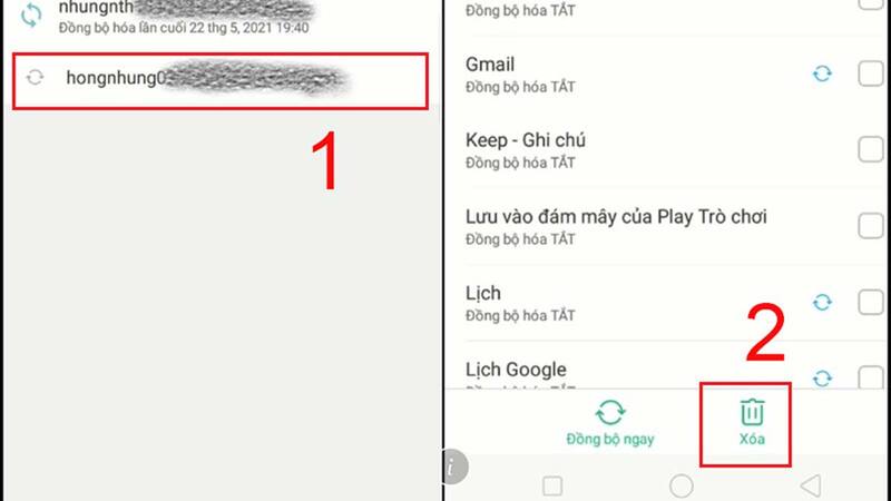 Chọn tài khoản Google mà bạn muốn xóa khỏi thiết bị và xóa