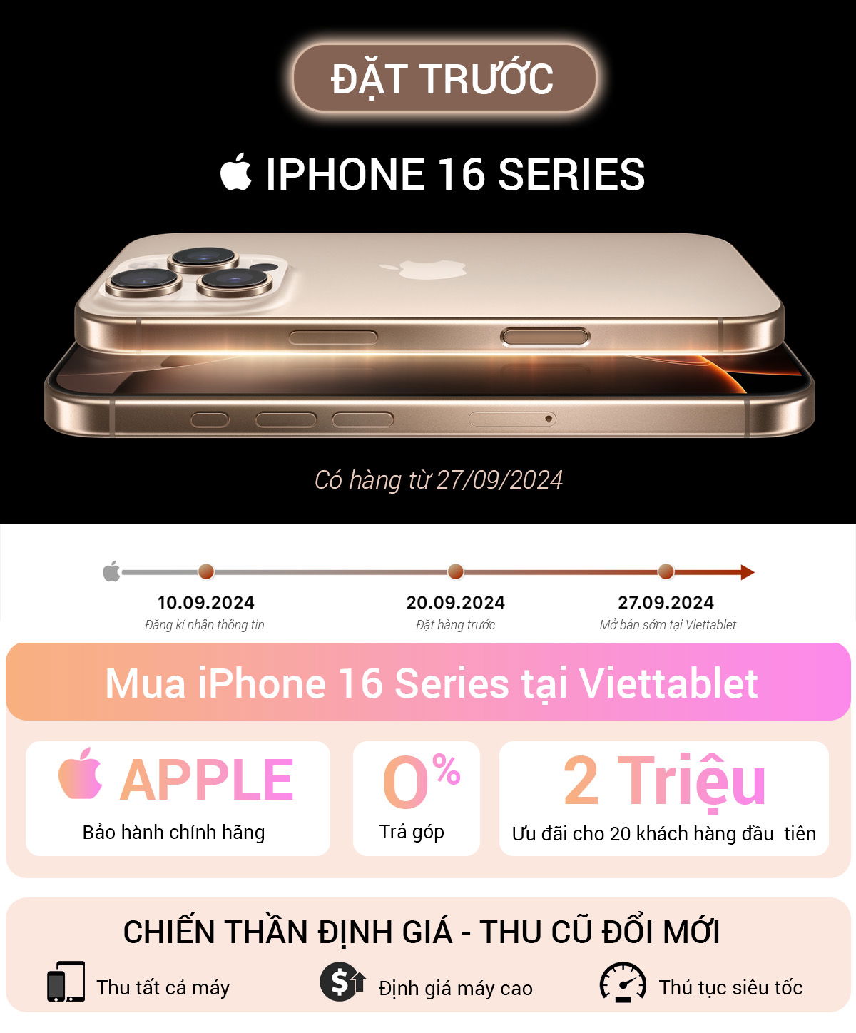 Đặt hàng trước iPhone 16 256GB - Chính Hãng VN/A